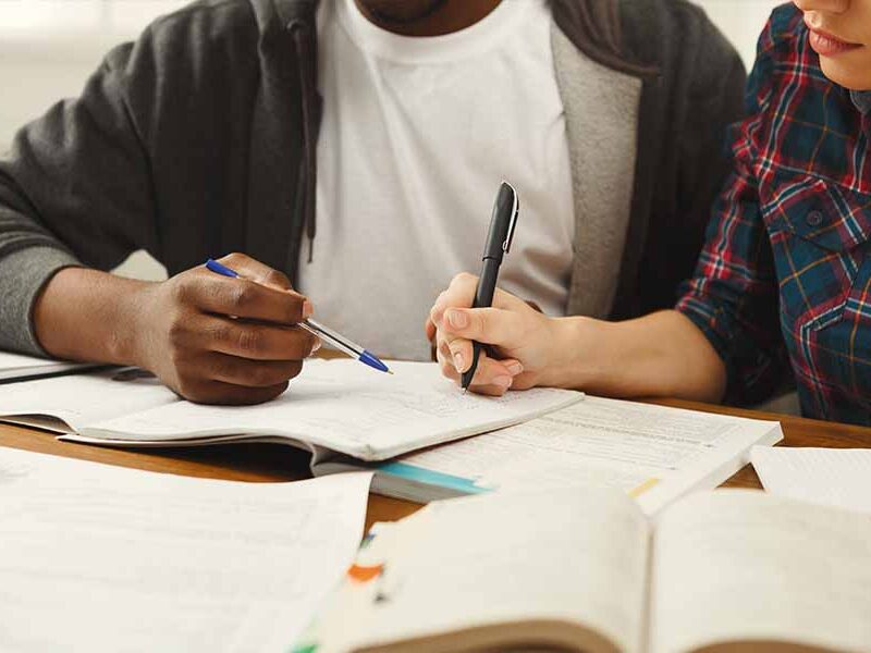 Two people studying together