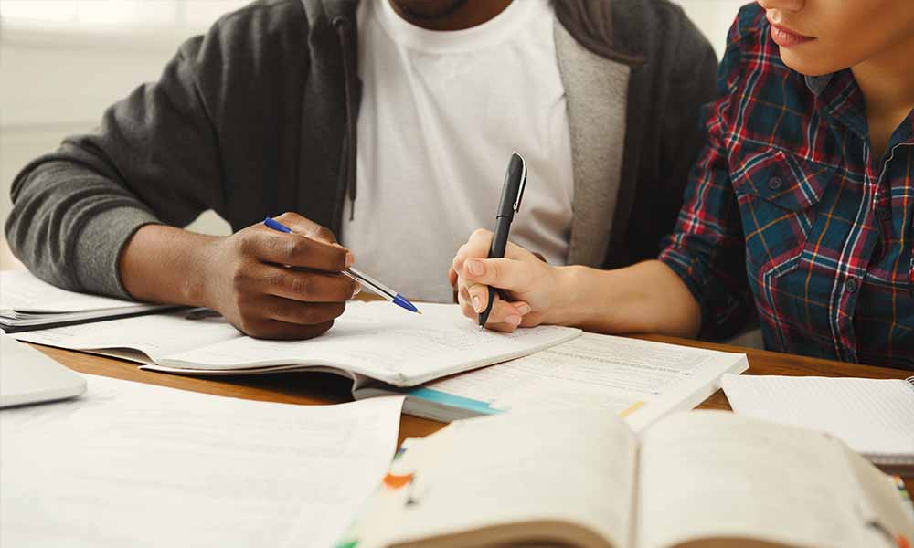 Two people studying together